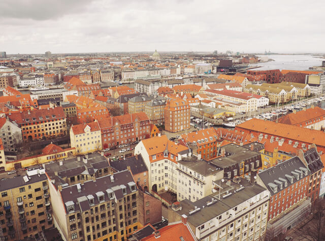 The view of Copenhagen city from the top of Christianshavn spiral church