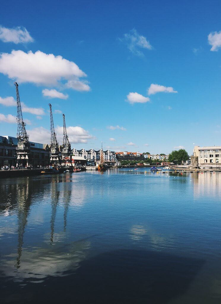 Cranes by the harbour in Bristol by Lyzi Unwin