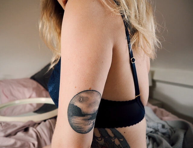 Lyzi Unwin tattoos and navy blue lingerie