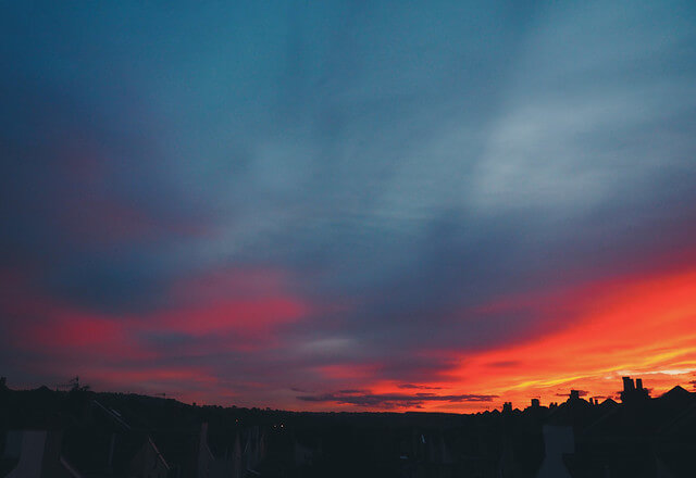 Vibrant sunset over the rooftops of Bristol