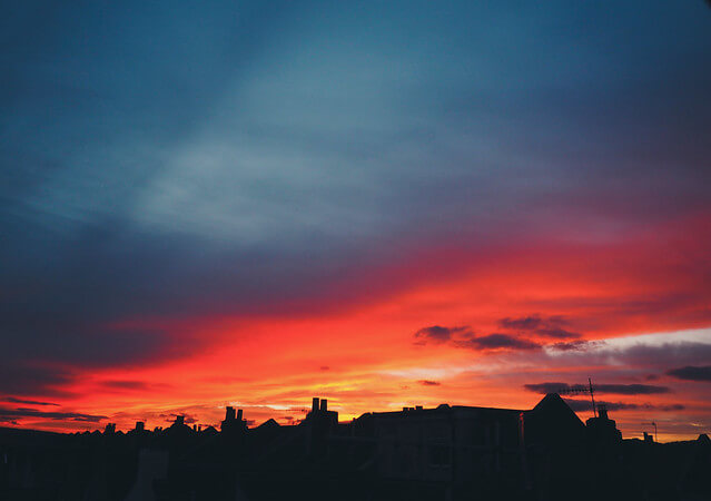 Vibrant sunset over the rooftops of Bristol