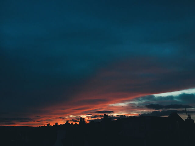 Vibrant sunset over the rooftops of Bristol