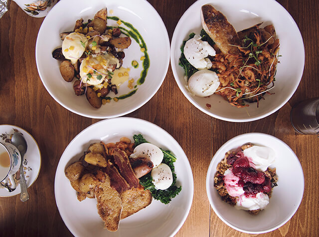 Selection of brunch plates at The Old Bookshop, Bristol