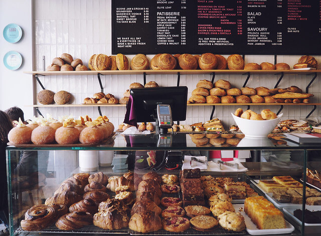 Delicious baked goods counter at Pinkmans Bakery Bristol