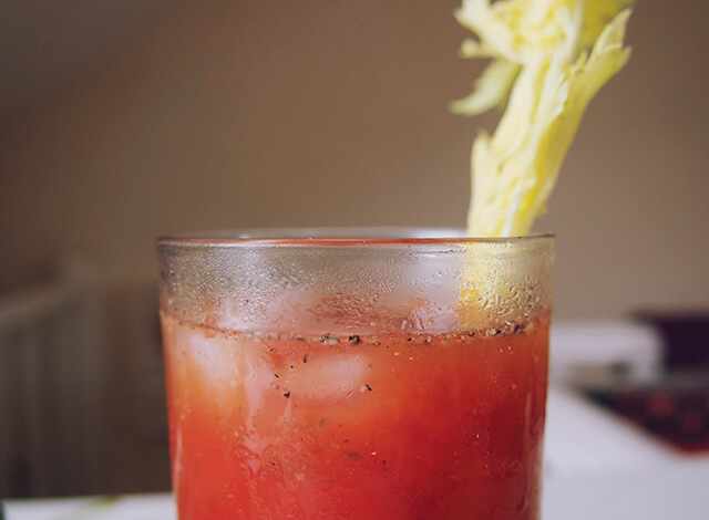 Close up of a glass of Bloody Mary