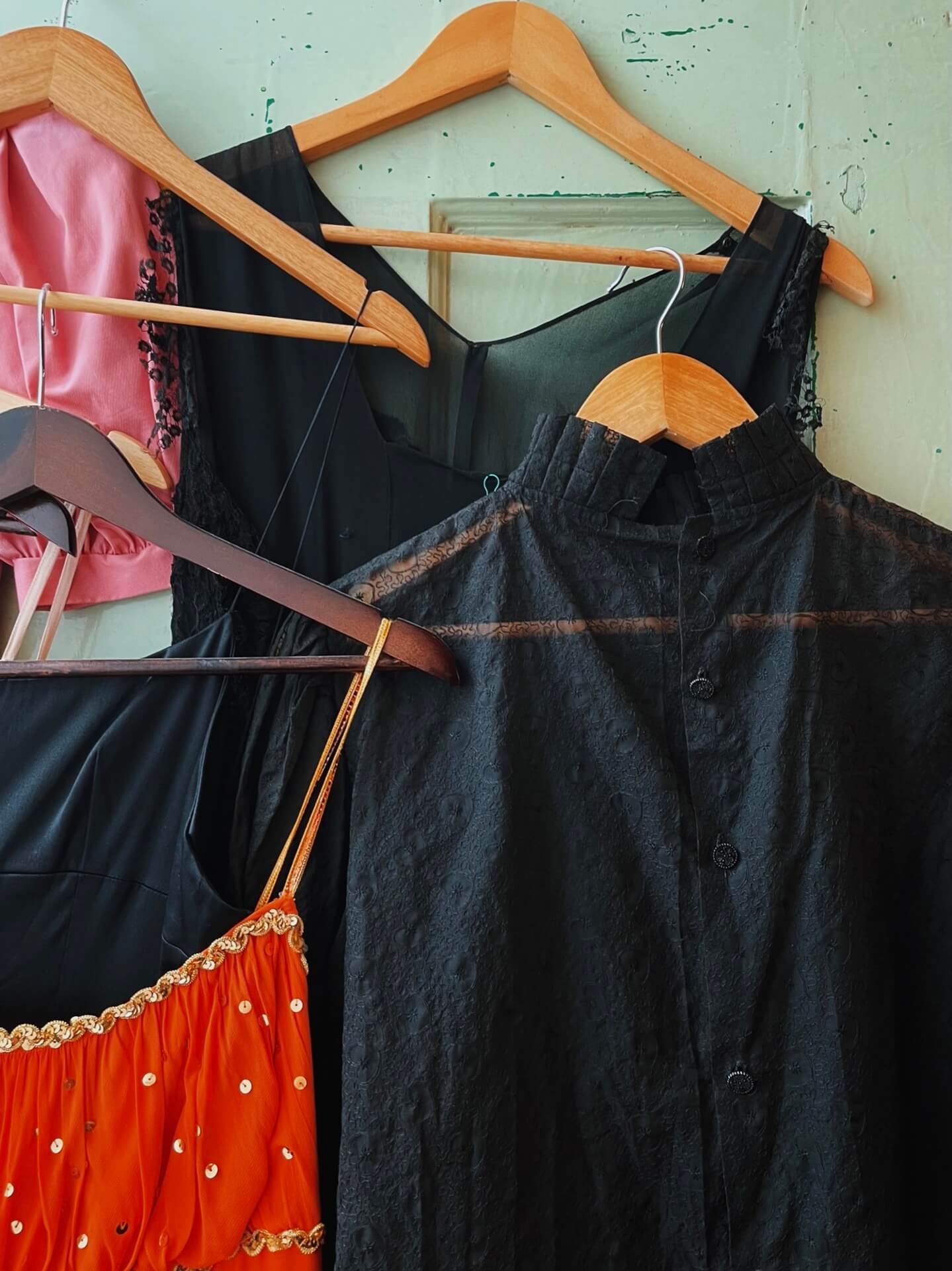 Vintage clothes inside Three of Cups shop in Penryn