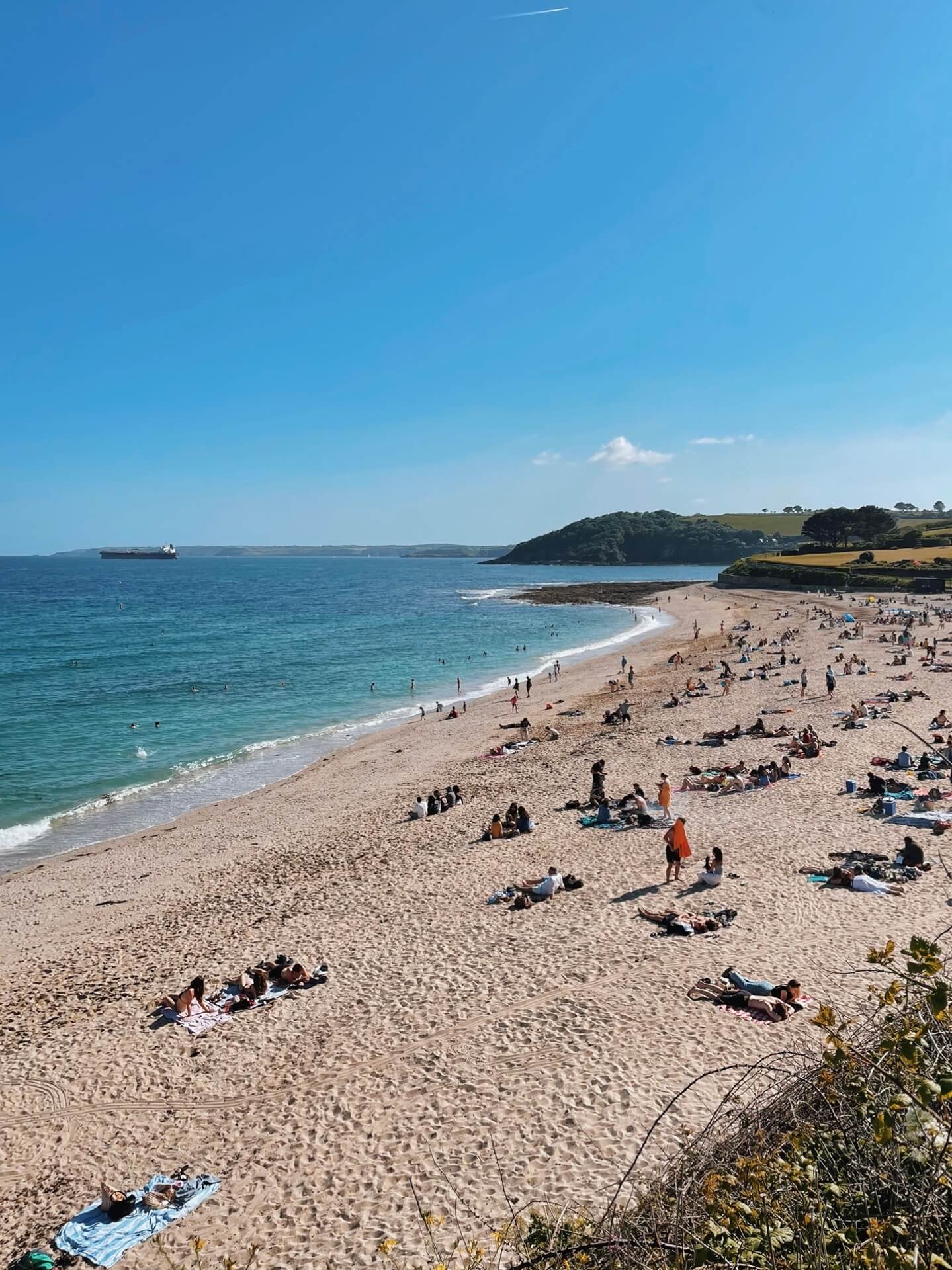 Gylly beach in Falmouth on a sunny day