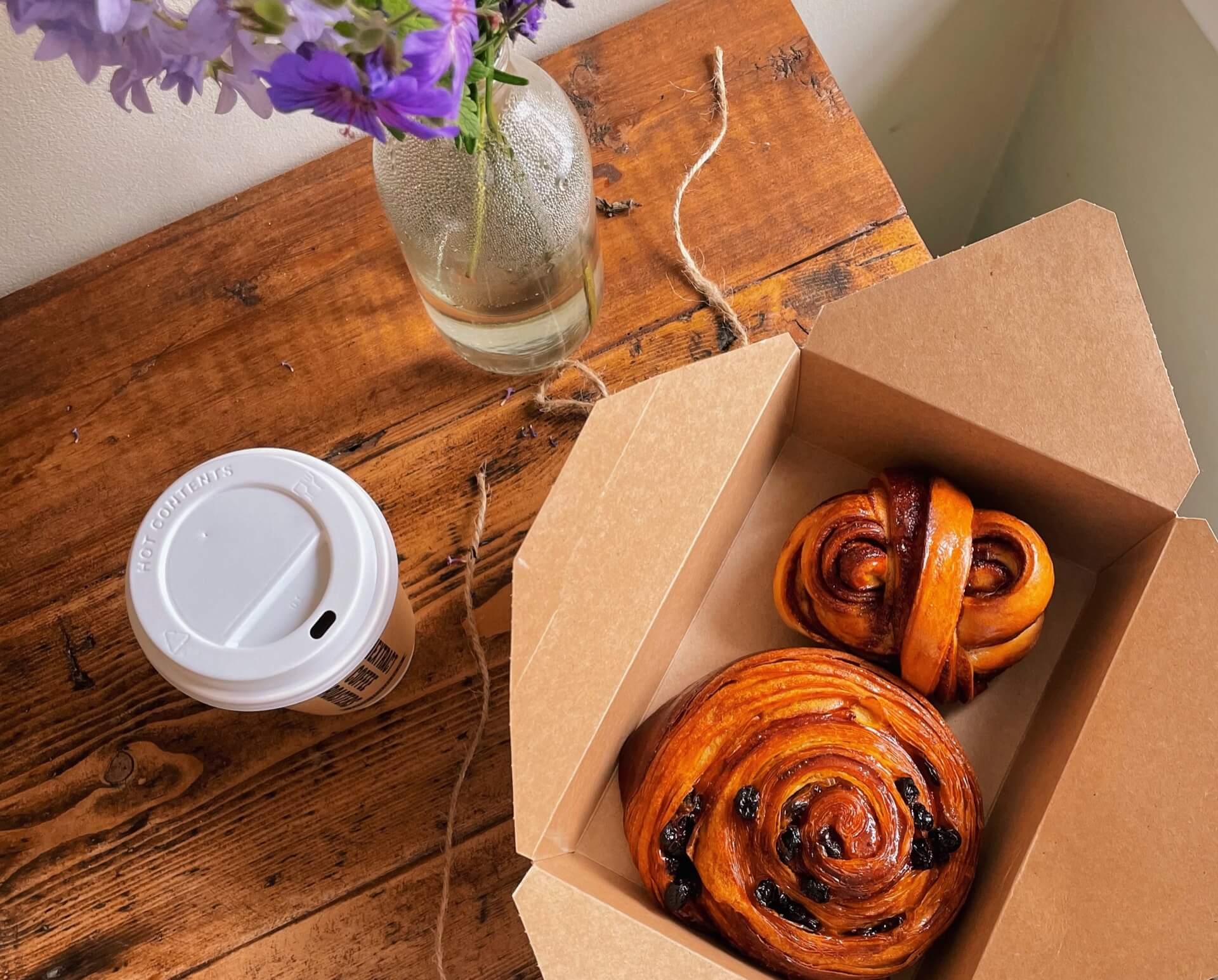 Fresh coffee, pastries and flowers at Church Farm Estate