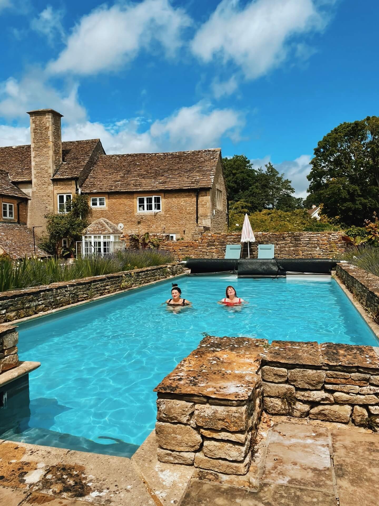 Lu and Amy in the cold water pool at Church Farm Estate