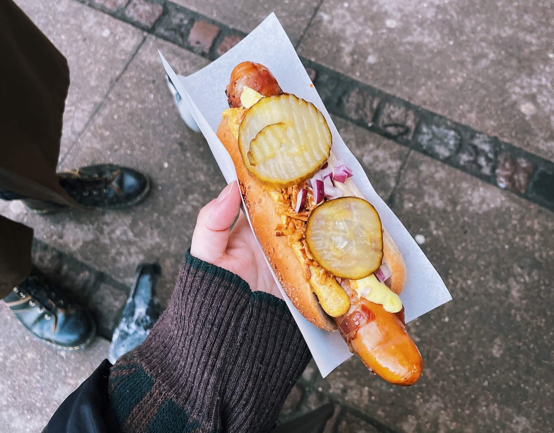 A hot dog from John's Hotdog Deli by Tivoli and Copenhagen train station